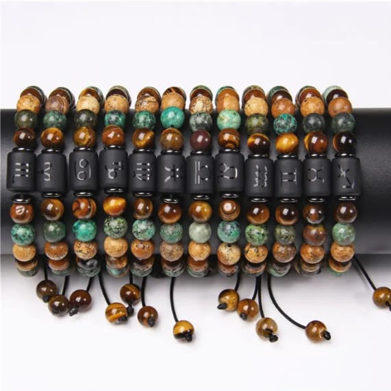 BRACELET EN PIERRE NATURELLE ET EN SIGNE ZODIAQUE